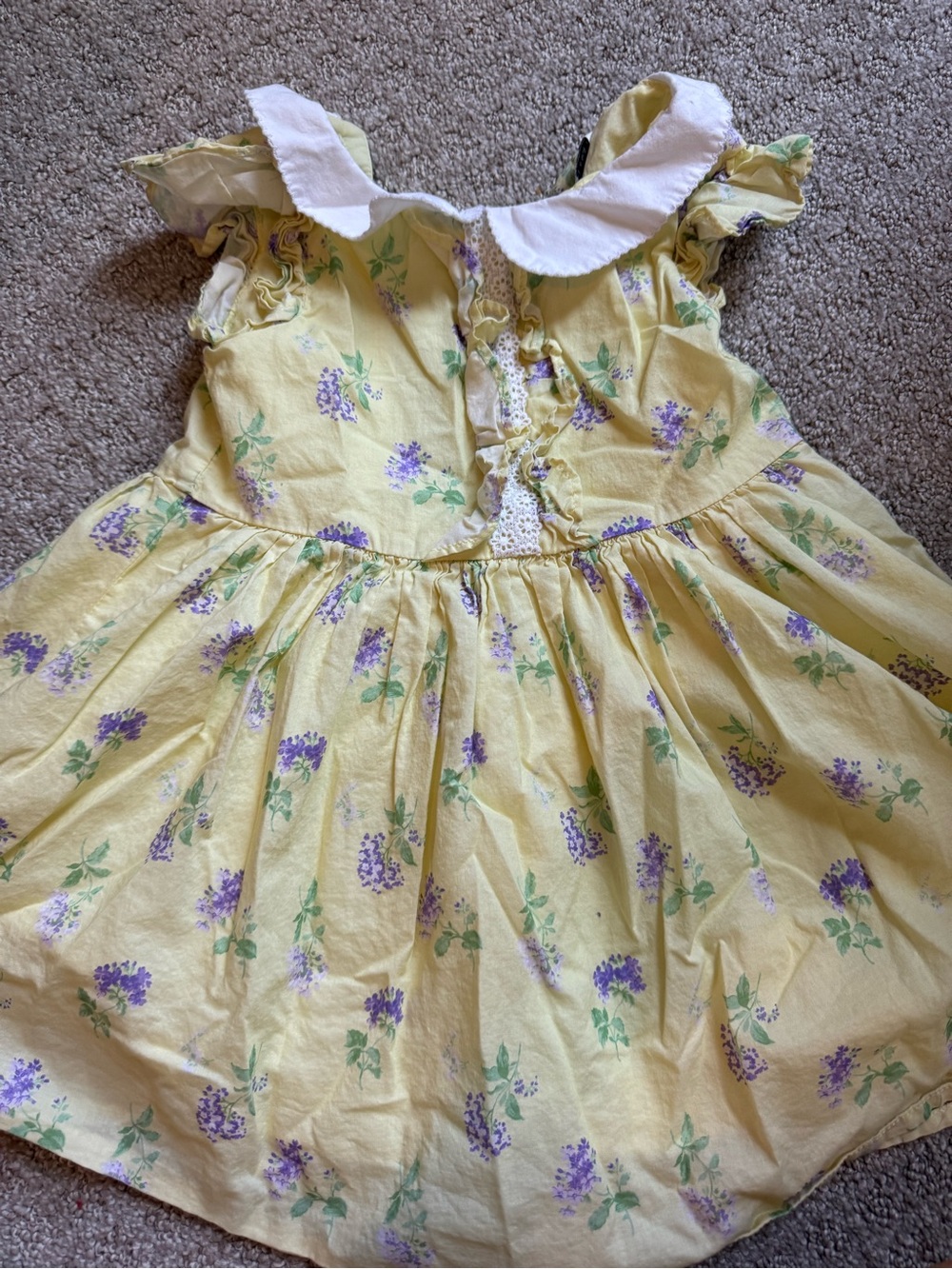 Janie and Jack Girls' Yellow Floral Cotton Dress with Peter Pan Collar